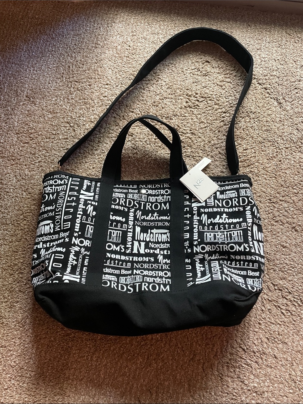 Nordstrom Black and White Logo Shoulder Tote
